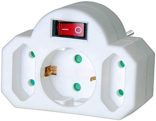 Mehrfachsteckdose, Steckdosenadapter 3-fach mit Schalter Zwischenstecker bestehend aus 2 x Eurosteck