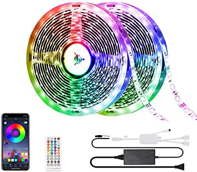 LED-Streifen, 10 m, RGB-Farbwechsel, SMD5050 LEDS, flexible Lichtstreifen, mit Bluetooth-Fernbedienung, Synchronisation zur Musik, für Zuhause, Küche, Party und Raumdekoration, für iOS und Android